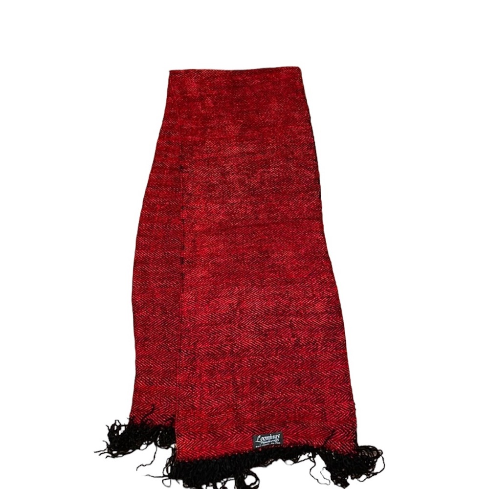 Vintage Herringbone Chenille Scarf in Red and Black.